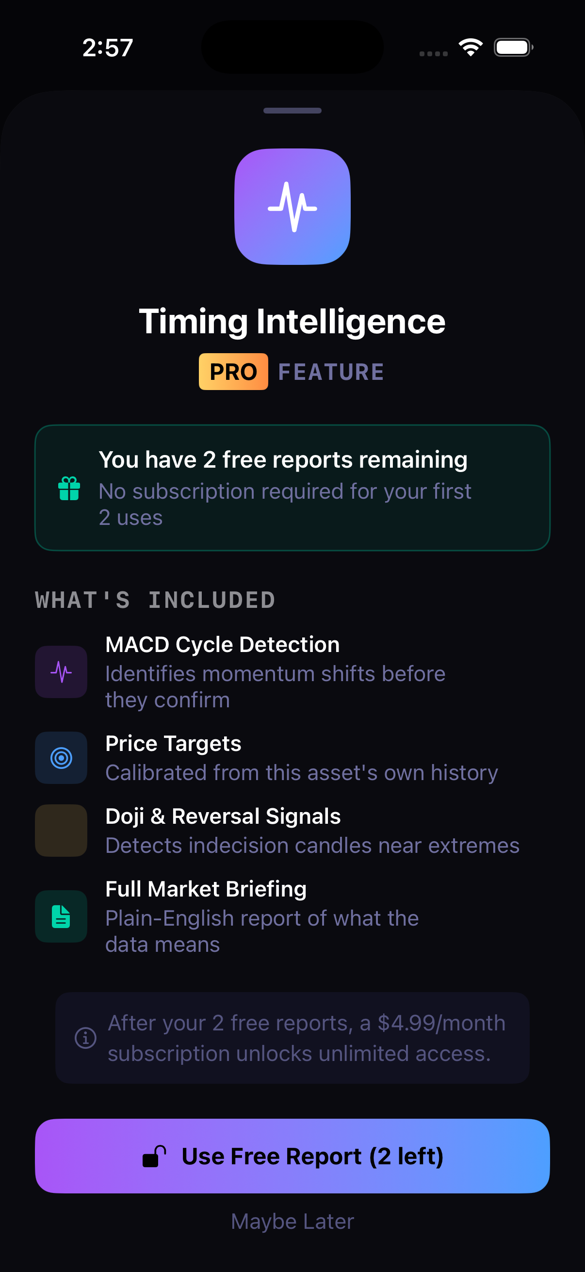 Telexor Alpha — Timing Intelligence intro screen